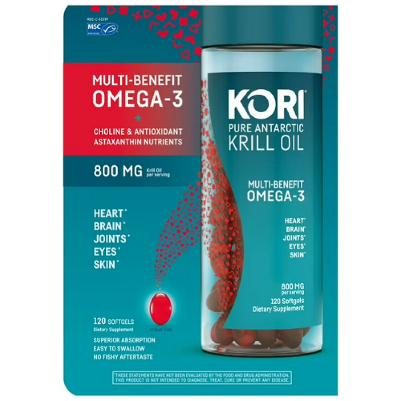 Kori 純南極磷蝦油多效 Omega-3 800 毫克 120粒軟膠囊   抗氧化,有益心血管,有益血糖控制