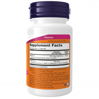 NOW健而婷  維他命D-3和K-2，5000 IU/180 mcg  60粒素食膠囊   骨骼和心血管支持
