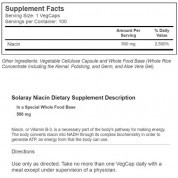 Solaray  純素菸鹼酸（維生素B-3）500毫克 100粒素食膠囊  (買一送一)有益高膽固醇, 有益骨關節炎
