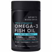 Sports Research 三倍強度 Omega-3 野生魚油，150 粒軟膠囊