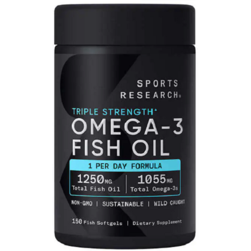 Sports Research 三倍強度 Omega-3 野生魚油，150 粒軟膠囊