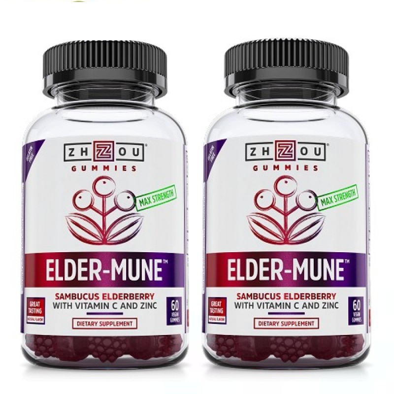 Zhou Nutrition  接骨木漿果，60顆素食軟糖 (買一送一)  含維生素C和鋅,免疫提升